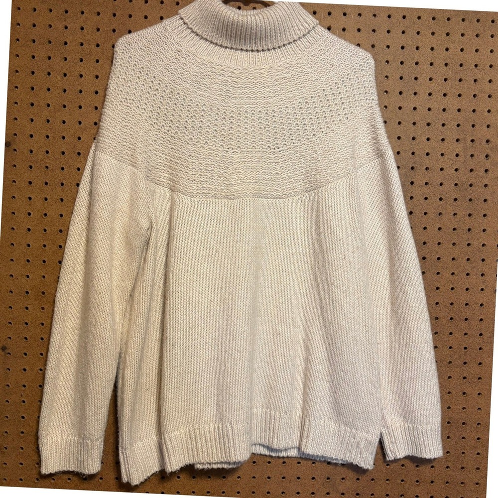 J. Jill Turtleneck Sweater XL Cream Sequin Yoke Chunky Knit Metallic Pullover - Picture 1 of 5